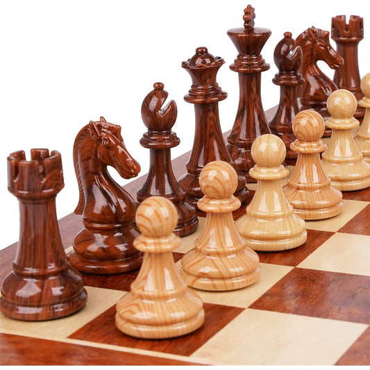 2-in-1 Chess and Checkers Game Set - Portable Chess Set for Adults & Kids with 24 Checkers, Chess Pieces, Folding Chess Board Set, 2 Extra Queens, Storage Box - Durable Wooden Chess Set