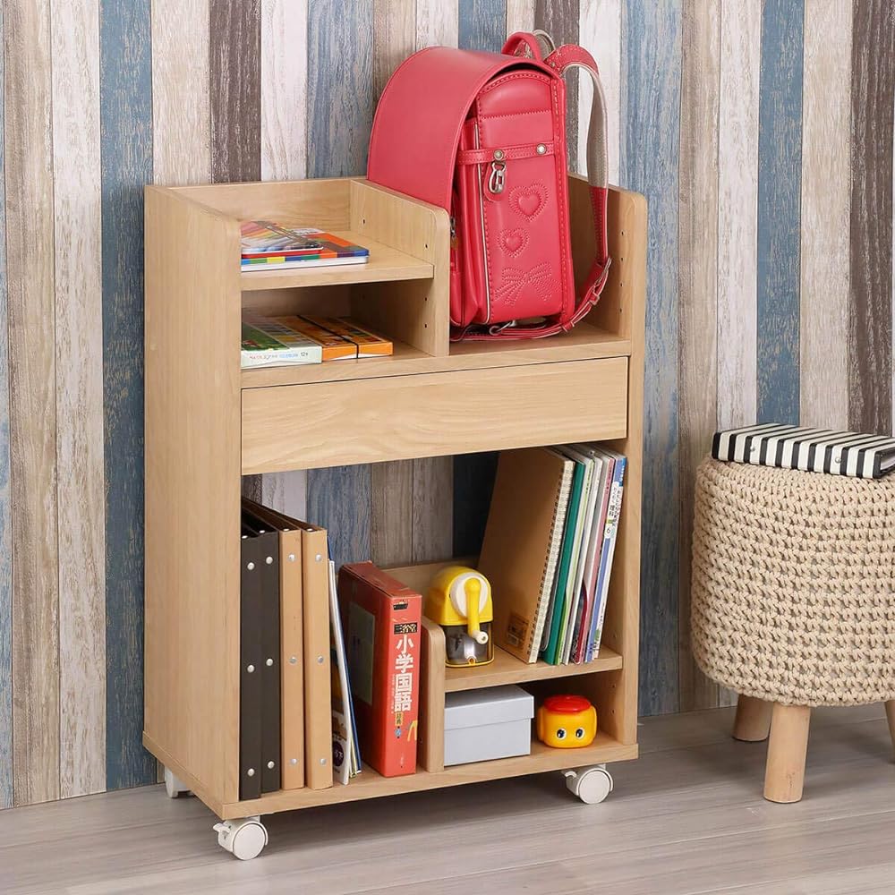 Kuroshio Simple School Bag Storage Wagon Natural Width 55cm Wooden 079865