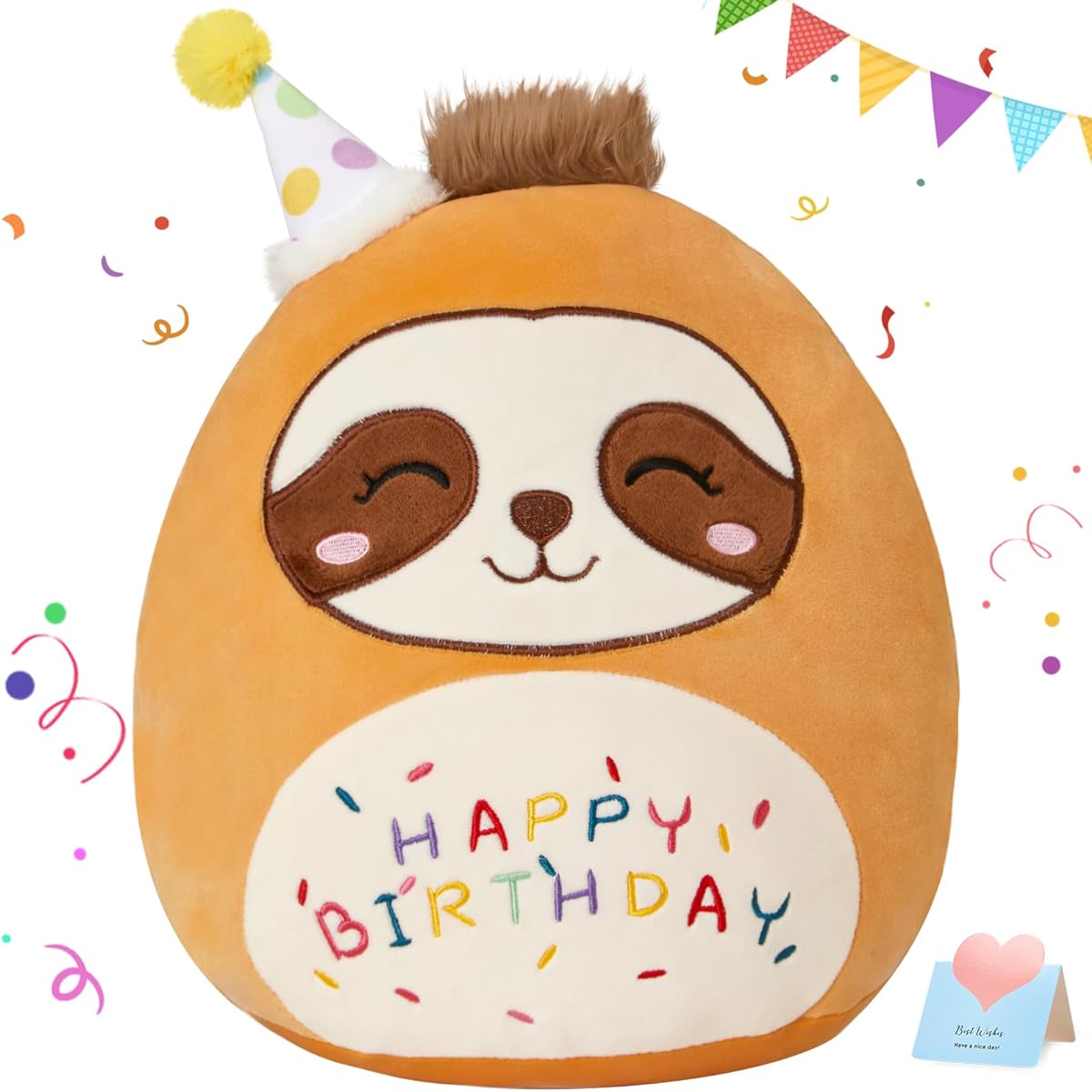 CozyWorld 15 Inch Birthday Sloth Stuffed Toy Soft Sloth Stuffed Animal Cute Stuffed Animal Home Room Decoration Birthday Gift for Kids and Toddlers Brown.