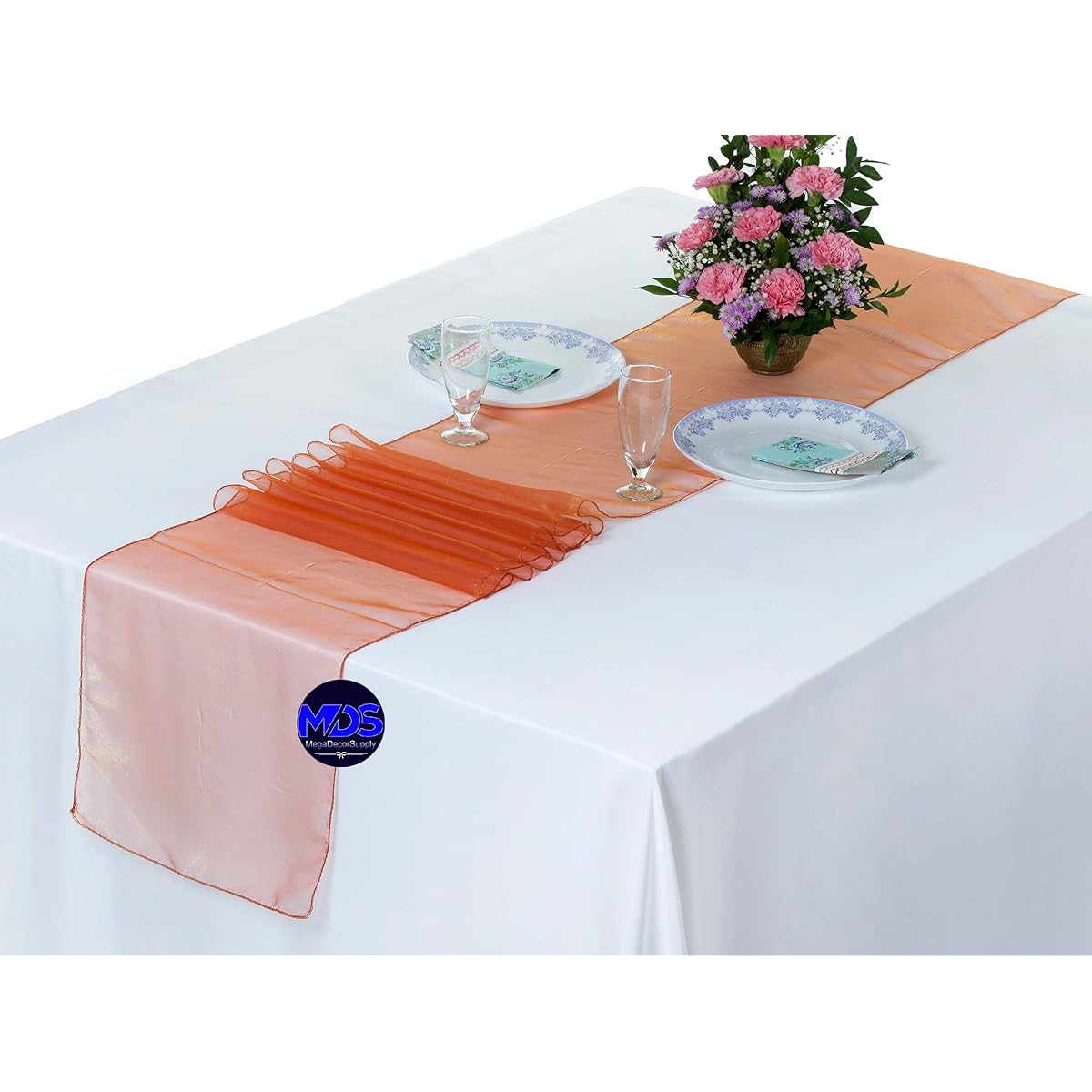 MDS 15 Pack Wedding 12 x 108 Inch Organza Table Runner Wedding Banquet Decorative Table Runner 15 15 _Organza Runner_ Brunt Orange