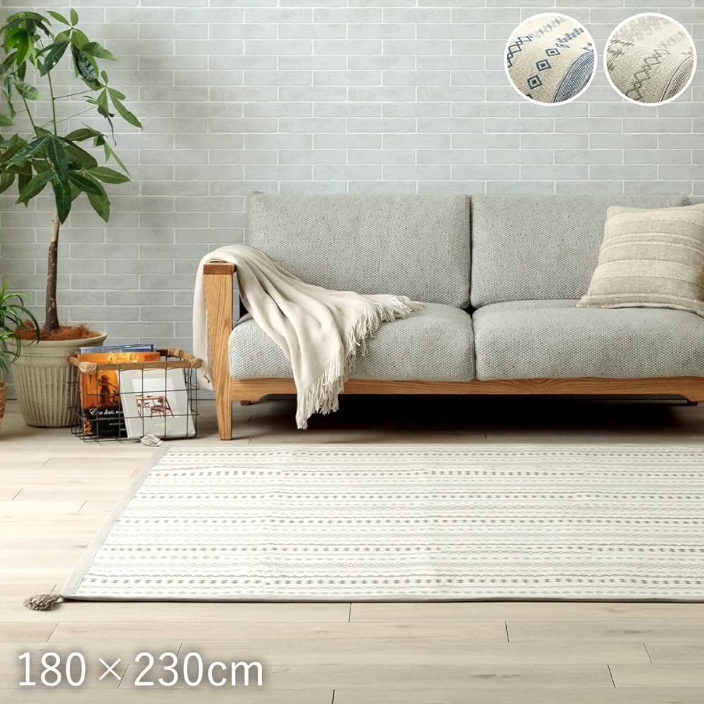 Ikehiko Rug Carpet Rectangle Baron Gray Approx. 180 x 230cm Indian Cotton Moisture Absorbent Simple Geometric with Tassel Compact Year-round All Seasons #1293950138402