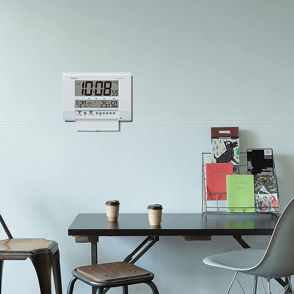 Seiko Clock White Pearl Body Size 18.6 x 26.4 x 3.9 cm Wall Clock Table Clock Radio Wave Digital Program Function BC412W