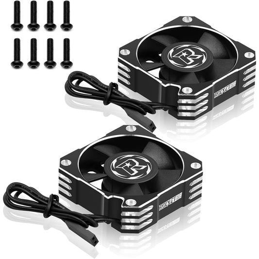 2 Pack 35mm RC Motor Cooling Fan 21000RPM 8.4V Aluminum ESC Motor Cooling Fan Heat Sink for RC Car 1/8 1/10 Scale 3650 3660 540 550 Brushless Motor (Black Silver)