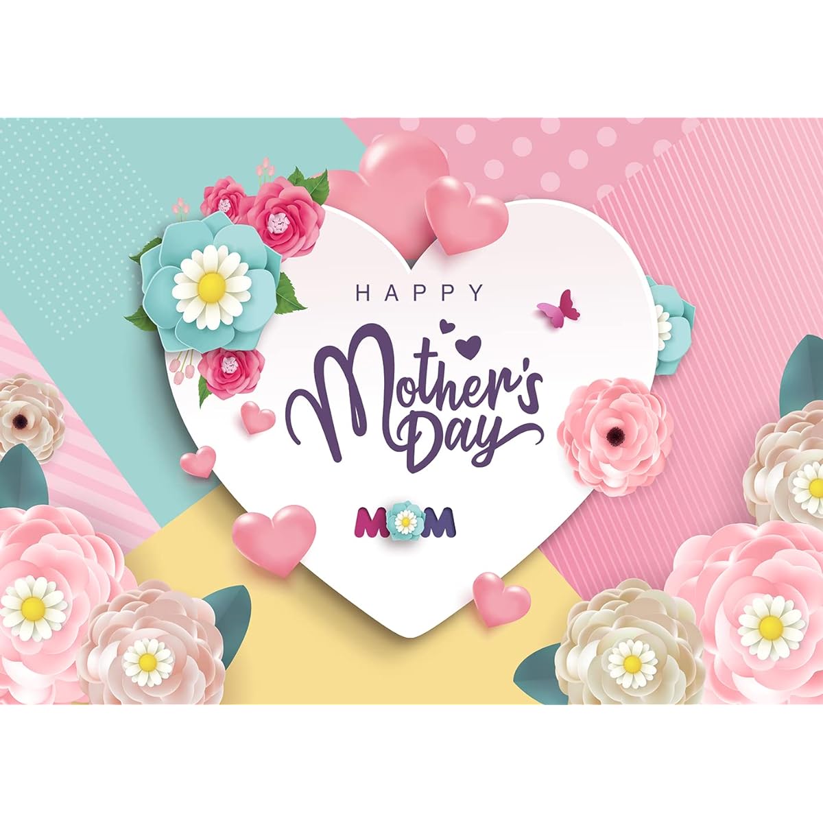Happy Mother's Day Backdrop Pink Love Heart Rose Gold Flower Background New Woman Mother's Day Home Festival Party Decoration Supplies 7x5ft