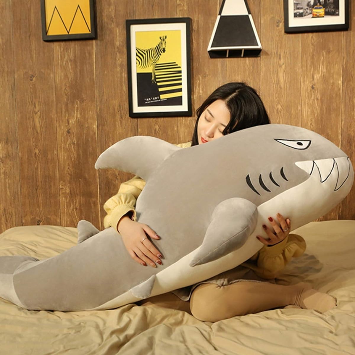Stuffed animal shark, blue, 120cm, shark, hug pillow, cute, present, sea creature, gray, fluffy, toy, birthday, Halloween, animal, gift, celebration, interior, for her, INS, huggable