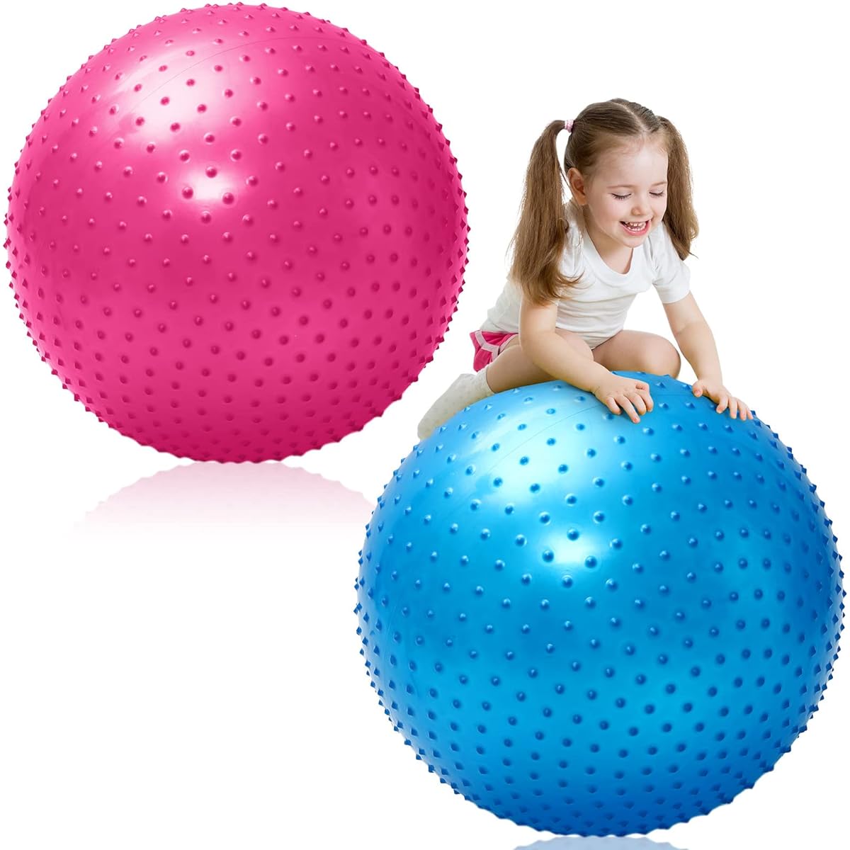 Karenhi 2pcs 33.5" 85cm Large Sensory Massage Ball for Kids Bouncy Exercise Ball Large Nobby Ball Large Pointed Ball Inflatable Sensory Ball with Air Pump for Kids Outdoor Indoor Pool Beach