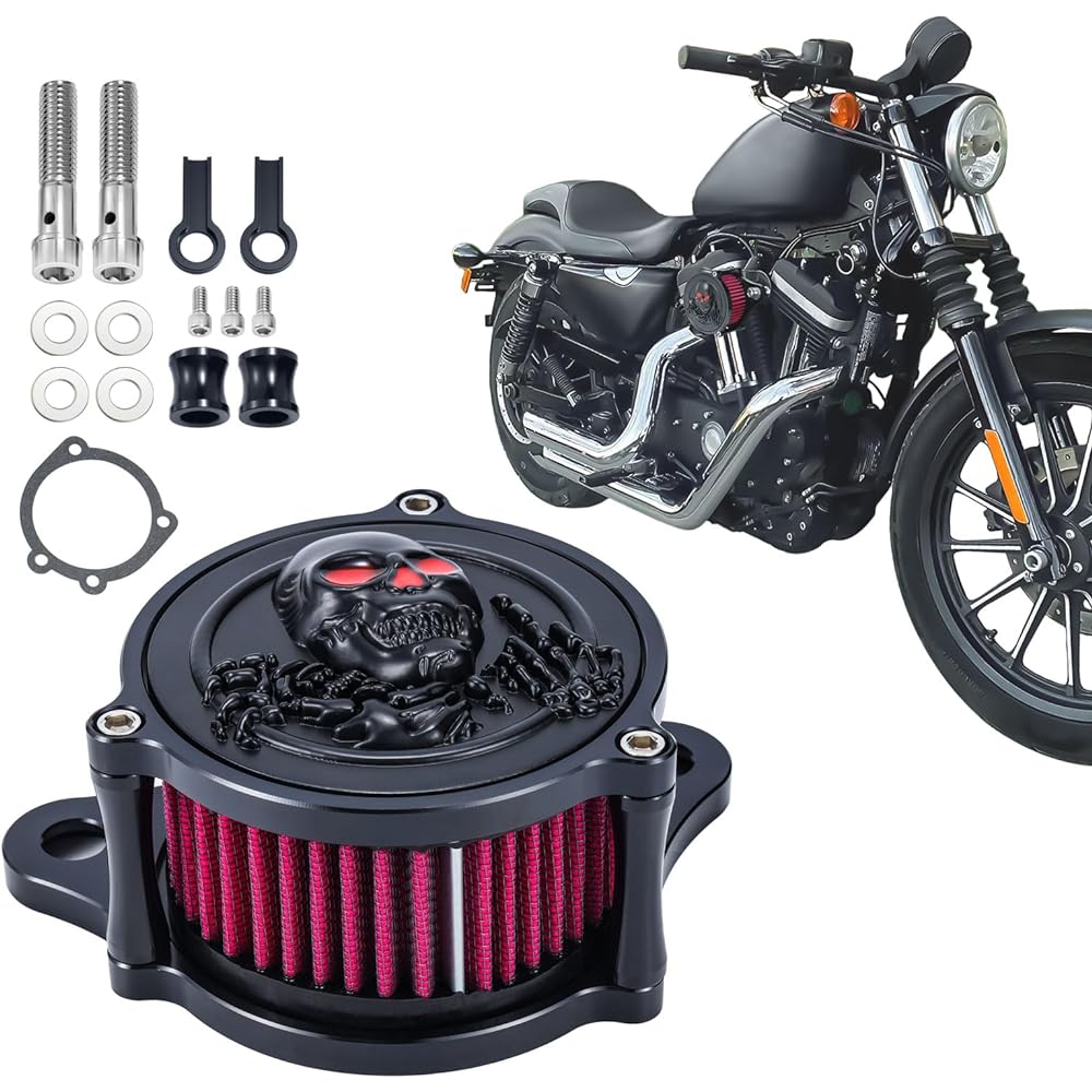 Bravema Motorcycle Air Filter Intake Kit Air Cleaner System Kit CNC Fit for Harley Sportster Iron 883 Dark Custom XL883 1998-2017