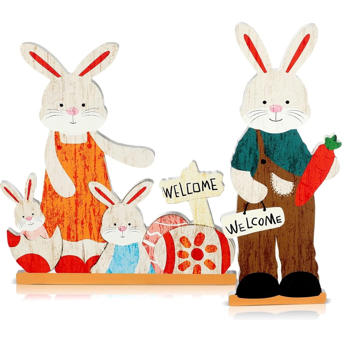 Wooden Bunny Tabletop Easter Decorations, Rabbit Tabletop Party Centerpiece Sign, Welcome Wood Easter Tabletop Decor, Farmhouse Spring Table Topper, Wooden Holiday Spring Egg Shelf Toppers for Home, 2pcs