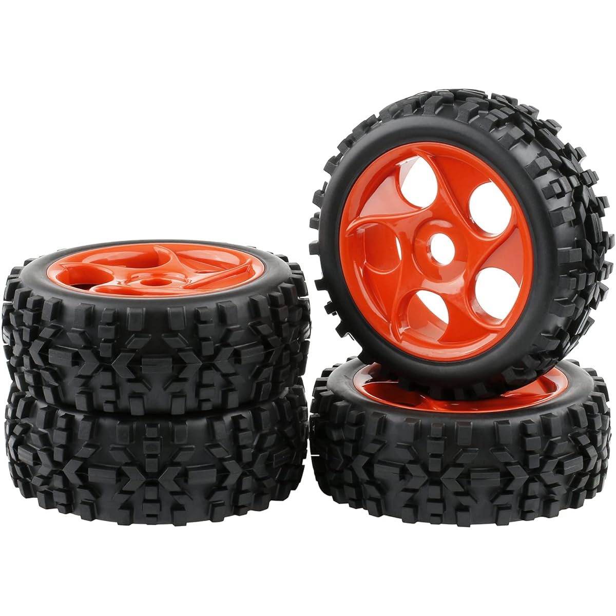 Rchobbytop 4pcs 1:8 Buggy Tires & Wheels 17mm Hex 5 Spoke Wheel Rim Hub Adapter Nuts for Off-Road Short Course Rally Sand Snow All Terrain Red
