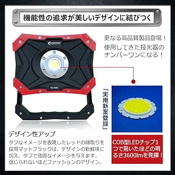 GOODGOODS COB LED Floodlight, Rechargeable, 20 W–30 W, Portable Work Light, Waterproof, Includes USB Port, For Nighttime Work or Outdoors, Registered Utility Model