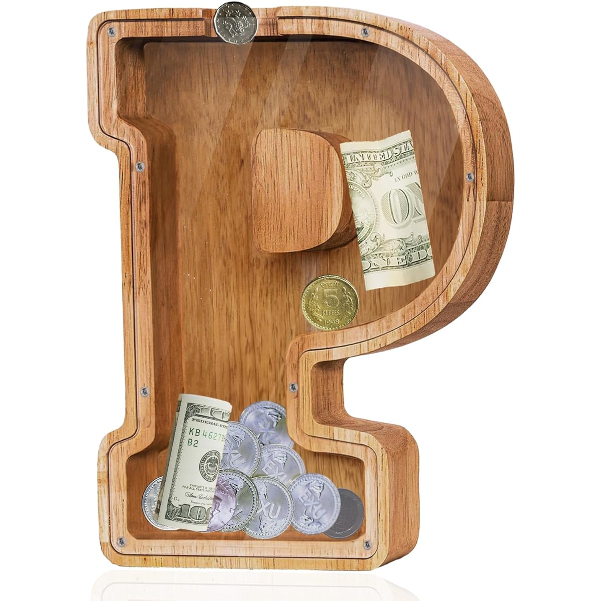 Personalized Large Wooden Letter Piggy Bank for Kids - Piggy Bank for Boys, Piggy Bank for Girls, Piggy Bank for Kids, Piggy Bank for Children, Birthday Gift for Kids, Adults, Alphabet