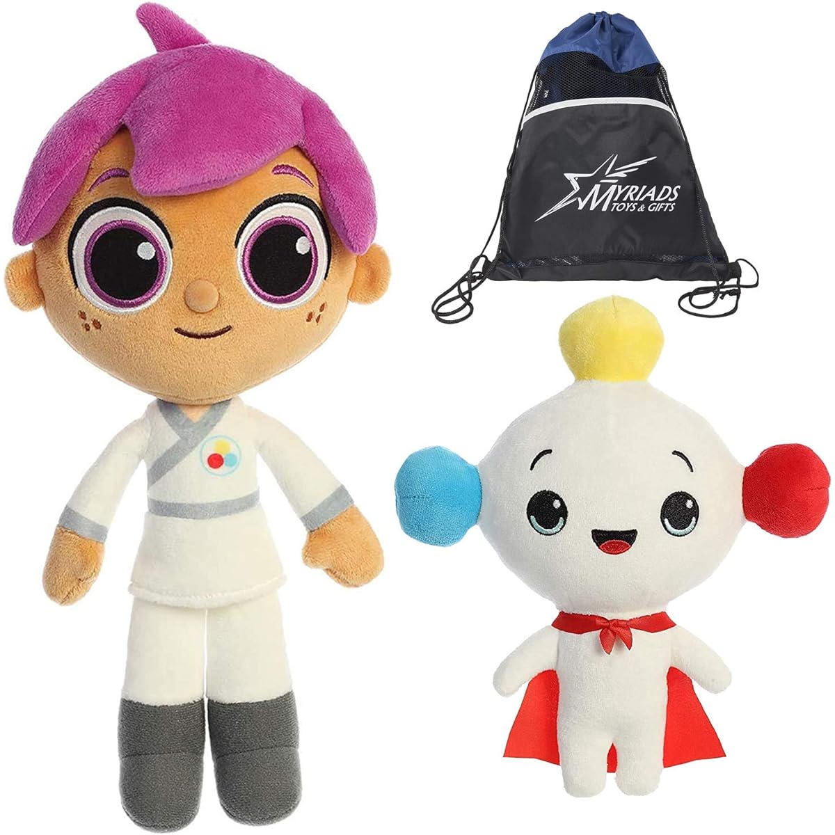 Aurora Plush 9" Rainbow King and 11" Zee Set by True and The Rainbow Kingdom with Cotton Bag