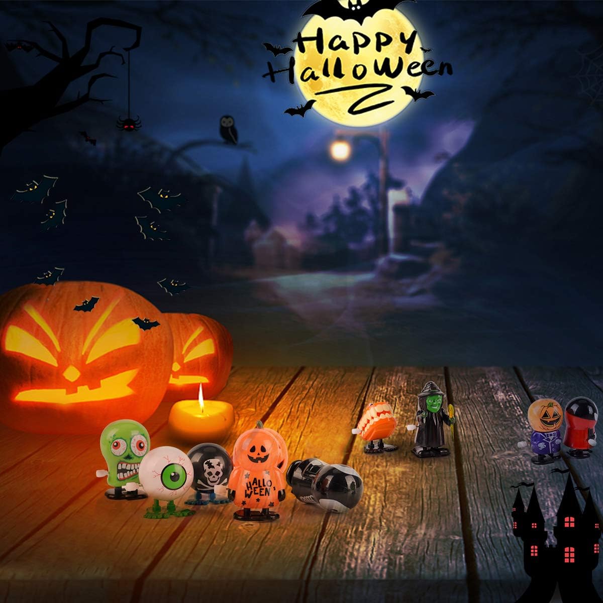 ys Halloween Wind-up Toys [Domestic Shipping, Just in Time for Halloween] 18 Pieces, 10 Fluorescent Stickers, 28 Piece Luxury Set, No Batteries Required, Wind-up Mechanism, Halloween Kids Prizes, Party Goods, Kids' Party, Festival Toys, Birthday Presents