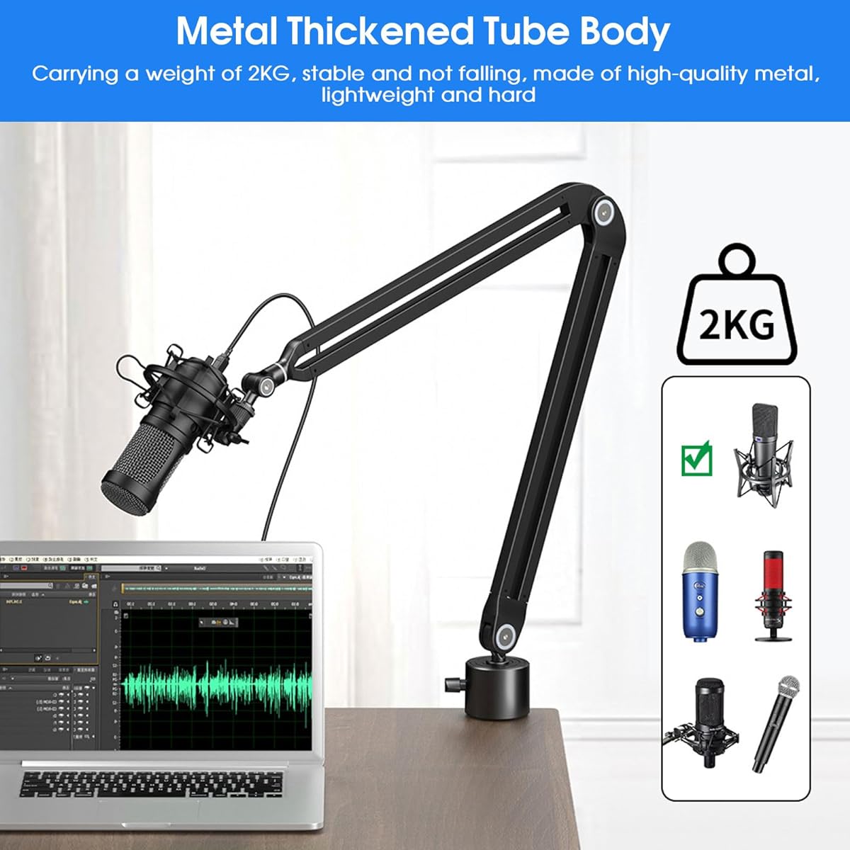 FULPMUTY Gaming Live Streaming Microphone Stand with Adjustable Arm - Perfect for Video, Gaming, Conferences, Broadcast, and Studio (Mic Boom Arm)