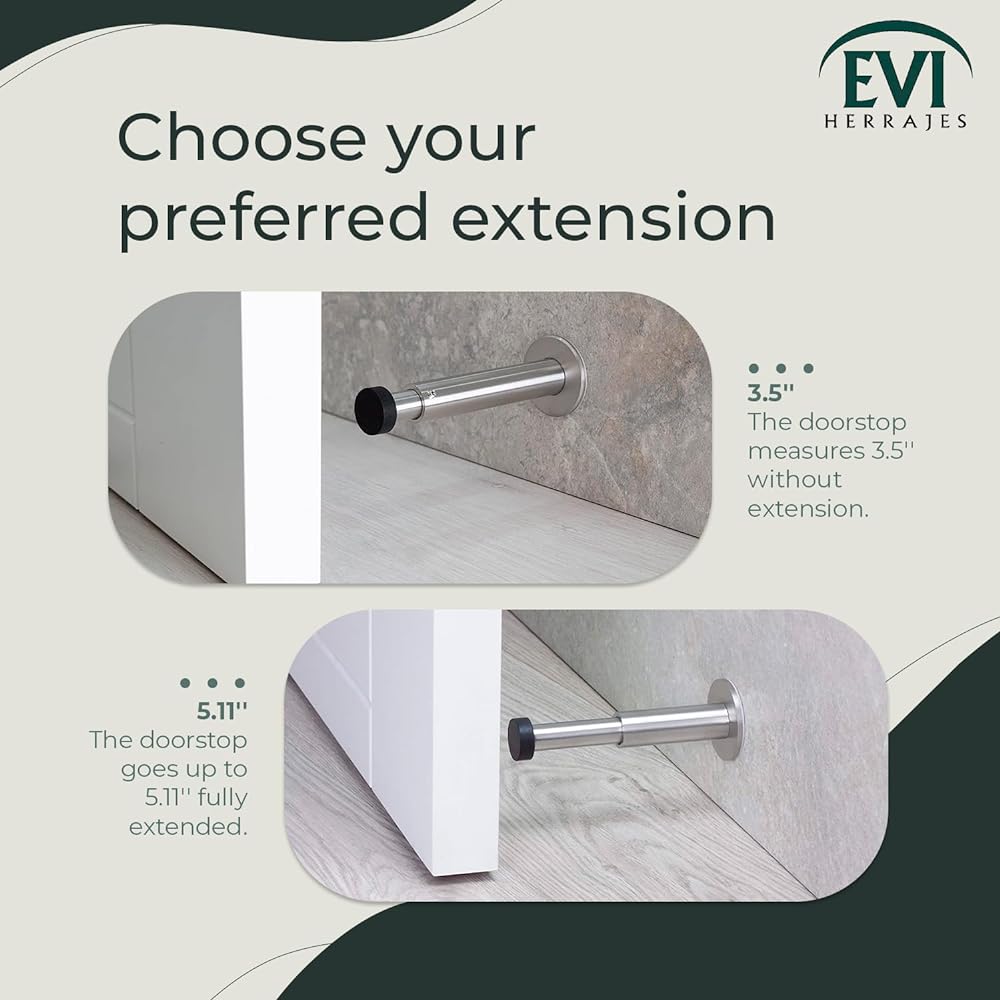 Adjustable Glue Stopper for Wall | 88-125mm | Black Rubber | Stainless Steel | Matte Finish | Screws + Fixing Plug Included | Mod. I-182DUALA | EVI Hardware