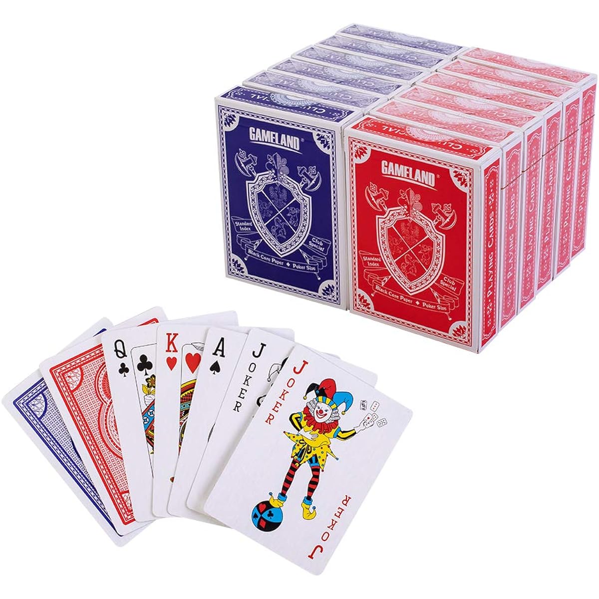 GAMELAND 12 Decks (6 Red/6 Blue) Premium Playing Cards Set Plastic Coated Poker Size Standard Index Blackjack Yusha Canasta Pinochle Card Games Casino Grade