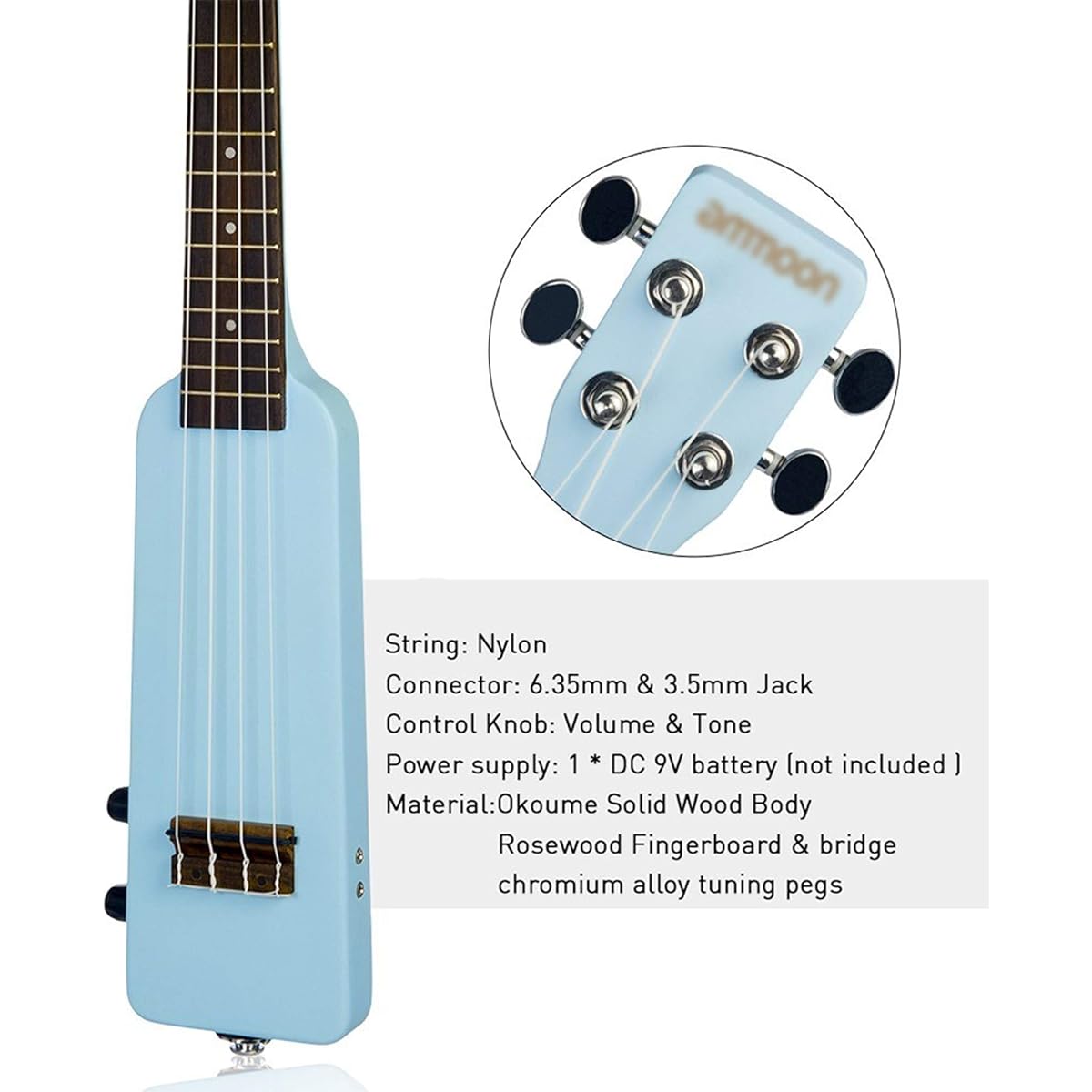 Ukulele 21 Inch Okoume Pure Wood Electric Ukulele Kit Musical Instrument Ukulele, (Size:One Size; Color:Blue)