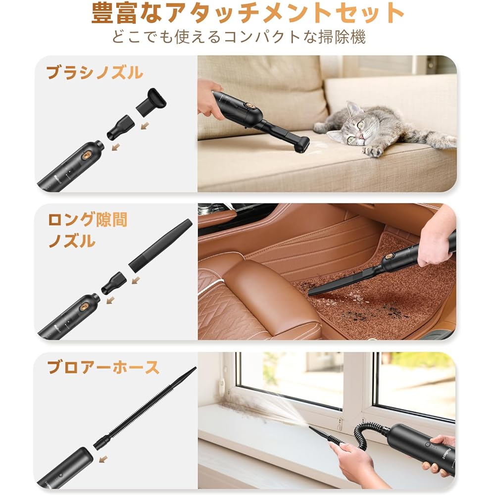 RUBOT Handy Vacuum Cleaner Car Vacuum Cleaner 18000PA Powerful Suction Tabletop Cleaner Cordless Mini Vacuum Cleaner Low Noise USB Charging Computer Cleaning/Keyboard Cleaning/Car Interior Cleaning/Pet Hair Cleaning Japanese Instruction Manual Handy Clea
