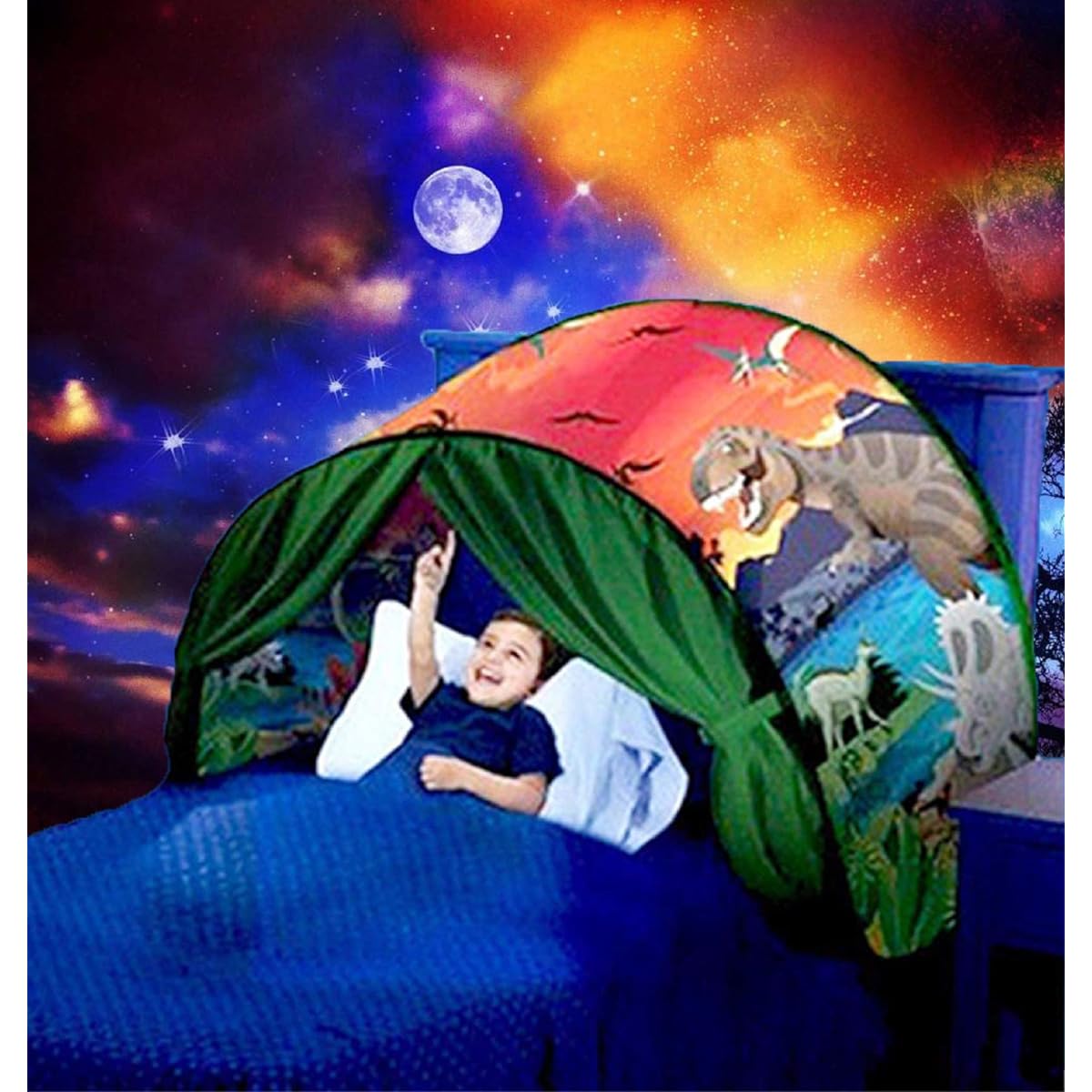 Kids Dream Bed Tent Twin Size - Deluxe Space Adventure & Dinosaur Island & Unicorn & Winter Wonderland Play Tents Boys Girls Pop up Tents Children Game Tent Magical Playhouse Christmas Birthday Gifts