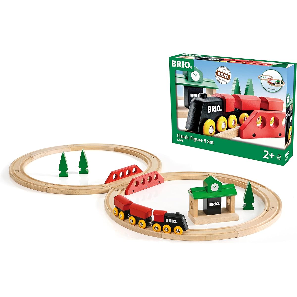 BRIO Classic Rail Figure 8 Set [22 pieces] Ages 2 and up (Train Toy, Wooden Rail) 33028 & () WORLD Battery Powered Action Train [3 pieces] Ages 3 and up (Train Toy, Wooden Rail, Electric Locomotive) 33319 [Set Purchase]