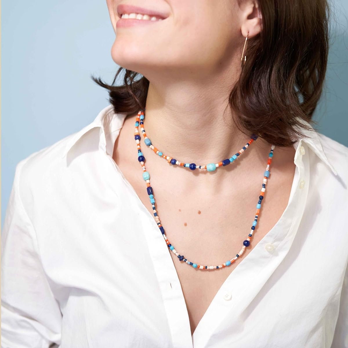 INK + ALLOY Women's Beaded Long Boho Necklace, Lucy Multi Mix Seed Bead Statement Necklace, Kaleidoscope Collection, Handmade Jewelry, Modern Bohemian