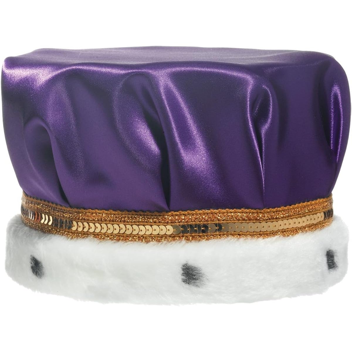 Satin Crown Trimmed with Faux Fur and Gold Sequin Band, 6 1/2" Tall, Purple, MCSATGPUR-M