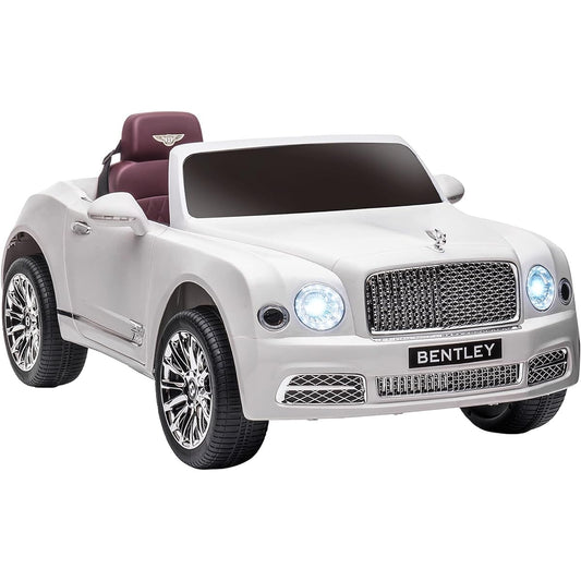 Aosom Bentley Bentley 12V Remote Control Battery Powered Car with Suspension Start-up Sound Forward & Reverse Function LED Light MP3 Horn Music 2 Motors 37-72 Months White