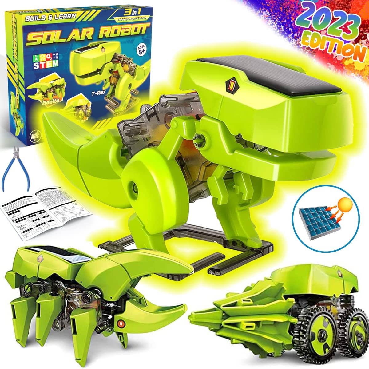 Dinonano Dinosaur STEM Solar Robot Toy for Kids - 3 in 1 Building Game Educational Science Coding Engineering Kit for Boys Ages 5 6 7 8 12 STEM Toys Dinosaur Gifts School Family Creative Activities