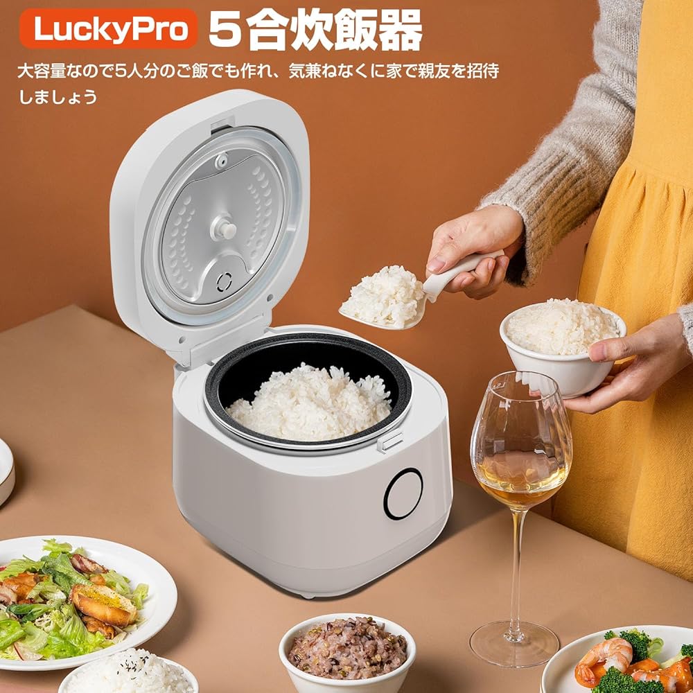 Rice cooker for 5 cups, microcomputer type rice cooker, touch operation, quick cooking/steaming/porridge/cooking/wash-free rice/mixed grain rice/brown rice, panda color, easy to use & clean, lightweight and convenient rice cooker LuckyPro