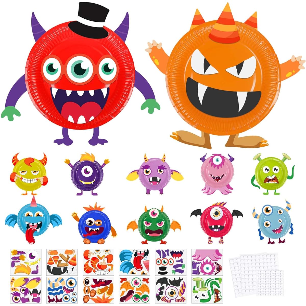 KATOOM Paper Plate Art Kit for Kids, 12 Pack Monster Art Craft Gifts for Ages 3 4 5 6 7 8 Boys Girls Toddlers DIY Craft Cards Early Learning Art Projects Birthday Halloween Christmas