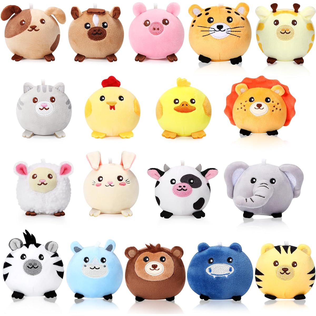 Halloscume 18pcs Mini Stuffed Animals 3.15'' Plush Bulk Forest Farm Jungle Animal Toy Keychain Set Christmas Tree Hanging Decoration Baby Birthday Gift Party Favors