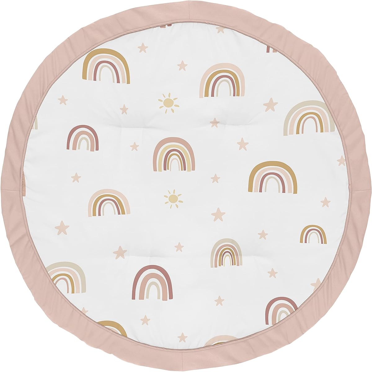 Sweet Jojo Designs Boho Rainbow Girl Baby Playmat Tummy Time Toddler Playmat - Blush Pink Dusty Rose Gold Yellow Mauve Taupe Beige Tan Bohemian Star Sun Celestial Vintage Sky