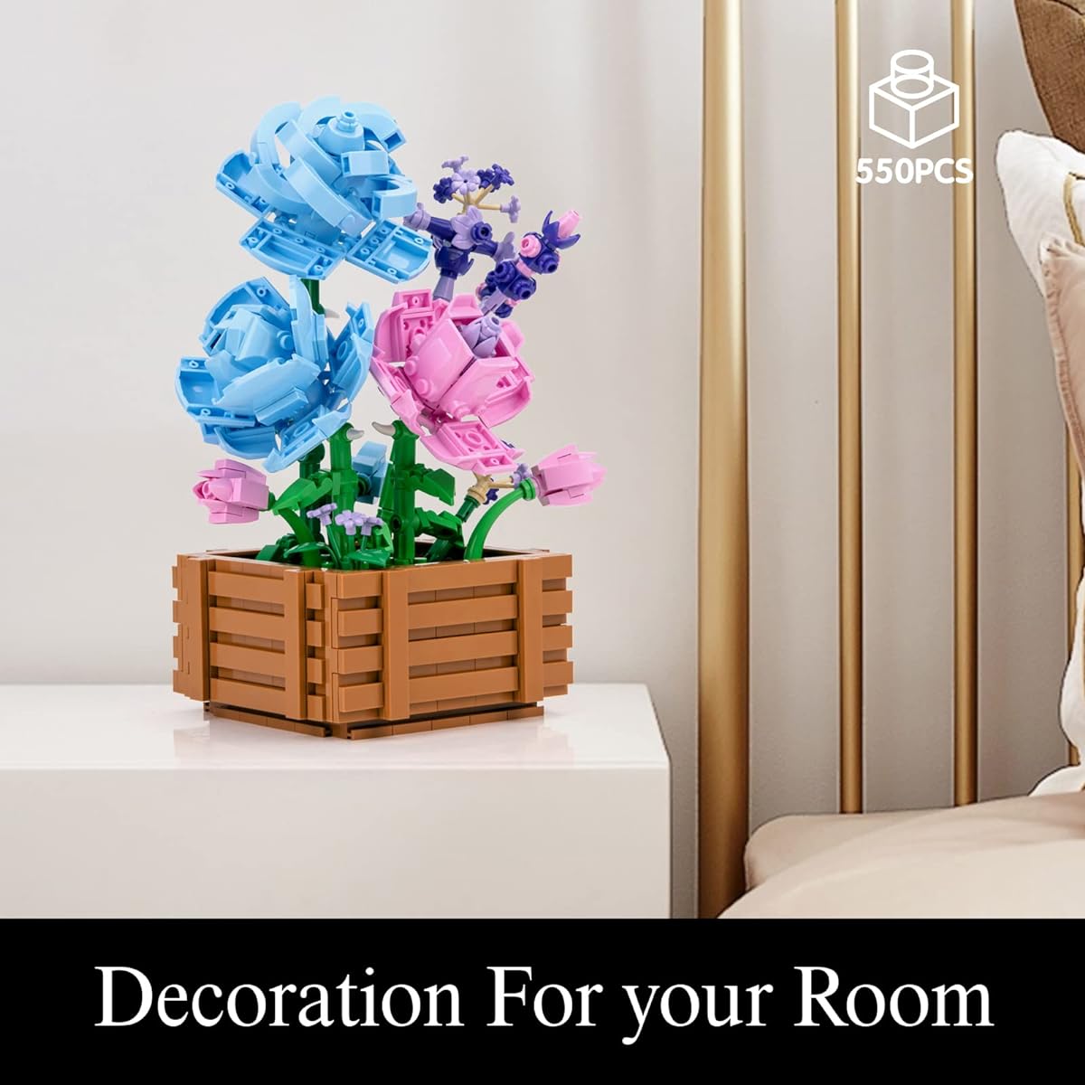 SATHIBI Rose Flower Bonsai Building Set Toy Adult Botanical Building Blocks Collection Artificial Flowers Creative Plant Decoration Building Gift for Her Home Office Decor (550 Pieces)