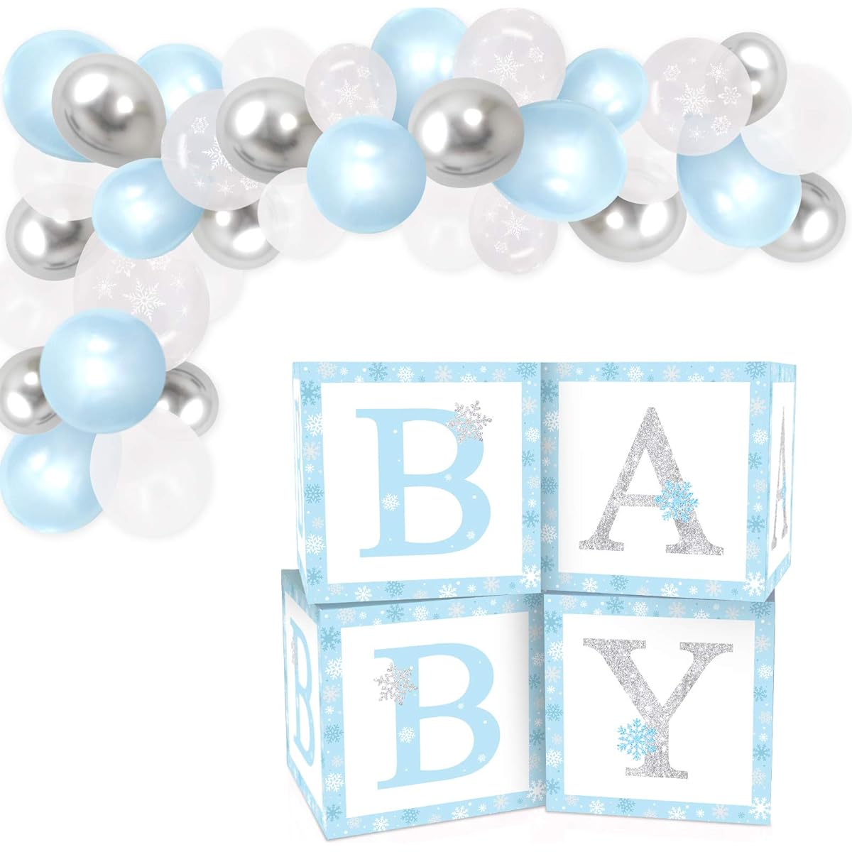 Baby Shower Decorations Balloon Box Winter Wonderland Snowflake Baby Shower Box Gender Reveal Party Supplies Christmas Holiday Blue Snowflake Birthday Party Boy Girl Cake Smash Photo