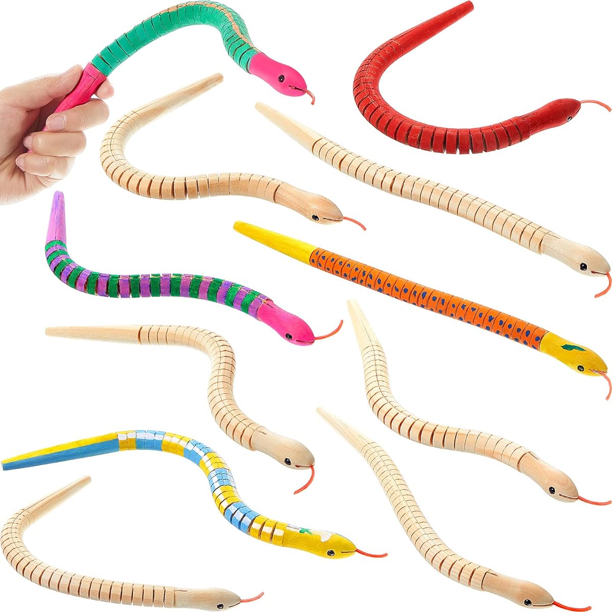 12" Wooden Snake Unfinished Wooden Swinging Snake Jointed Flexible Wooden Snake Blank Canvas Animal Model Craft for Arts and Crafts Themed Birthday Party Supplies (30)