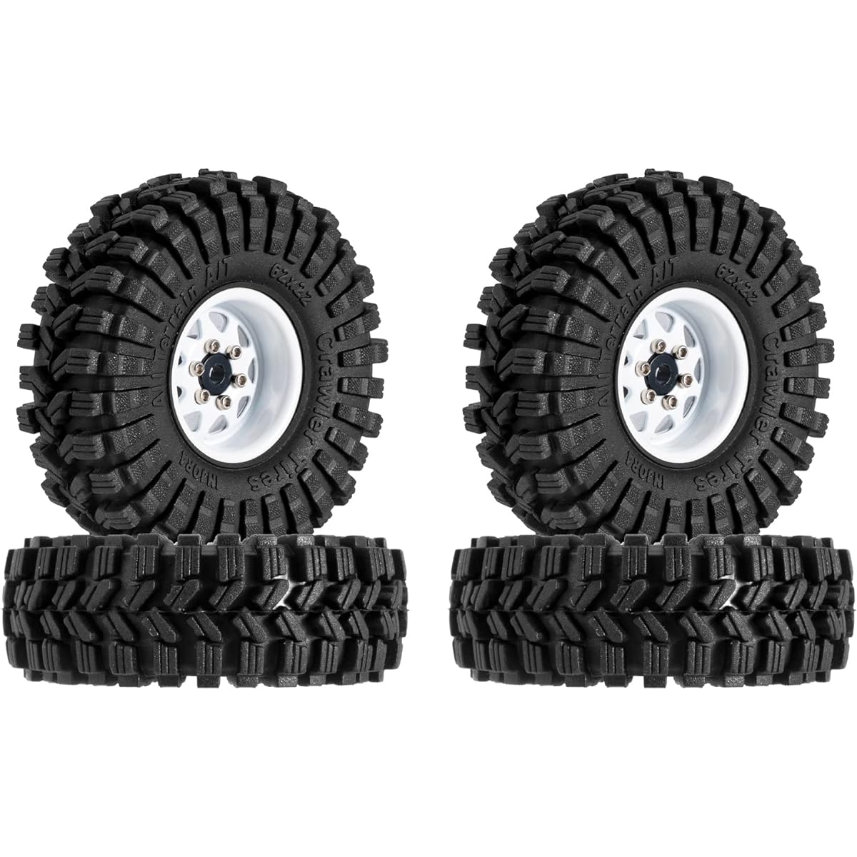 INJORA 1.0 Beadlock Wheel Tire Set -3.78mm Offset Wheel Rim for 1/18 1/24 RC Crawler Car Axial AX24 SCX24 FMS FCX24 TRX4M White (W1004-T1014)