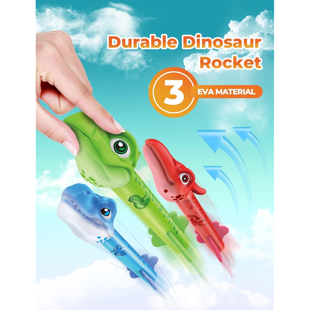 KUPOL Dino Blasters Rocket Launcher for Kids, Powered Dinosaur Themed STEM Toy for Ages 3-7, Launches 100 Feet, Indoor/Outdoor Toy, Safe Foam Dinosaur Rocket, Boys & Girls, Birthday Gift, Family Entertainment