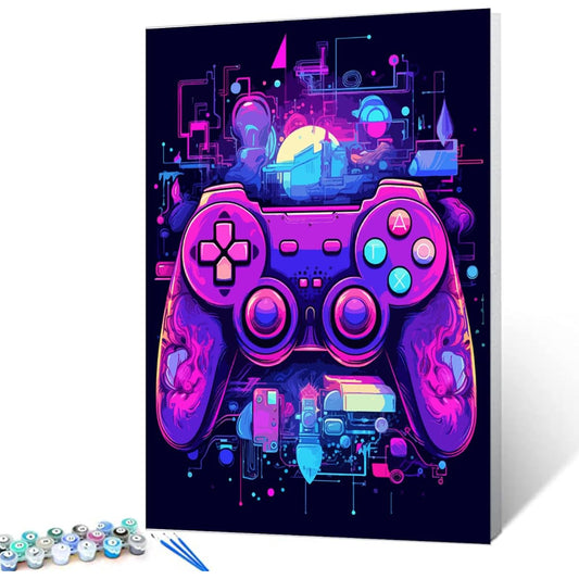 Paint by Numbers Adult Technology Game Controller Painting DIY Acrylic Watercolor Painting by Number Beginner Painting Art Craft Canvas Home Wall Decor (16x20 inch DIY Frame)