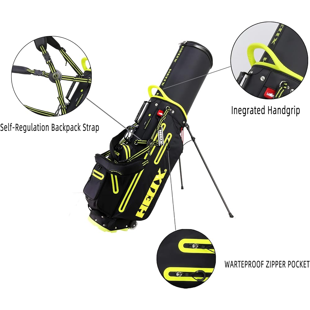 Helix Golf Stand Bag Retractable 6-Way Divider Back Strap Shoulder Carry Golf Bag Golf Bag Stand with Wheels for Travel