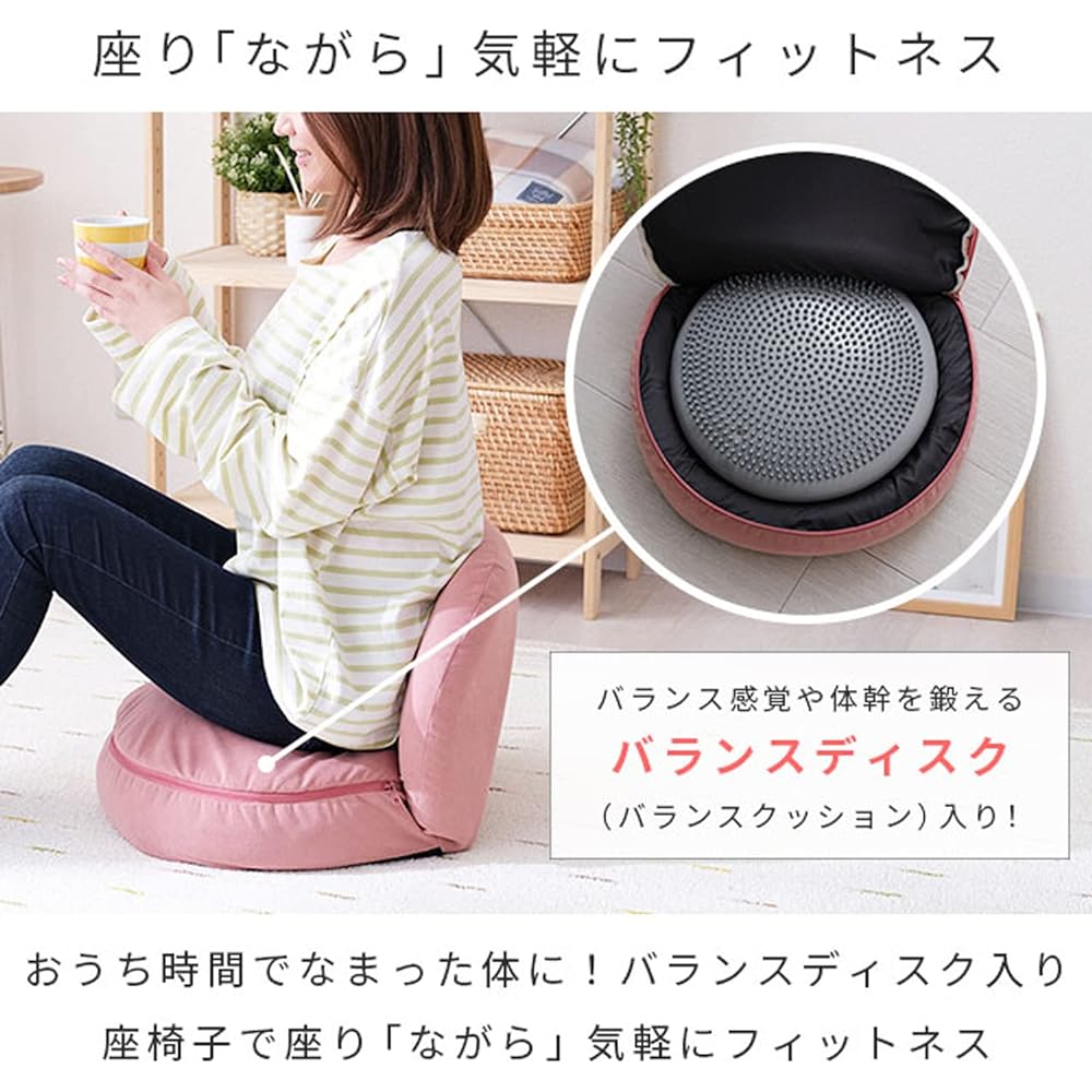 Doshisha Compact seat chair with swaying balance disc, air cushion, with air pump, no butt pain, pelvic correction, backrest, 14-position reclining, small, cute, stylish, velor-like fabric, trunk posture correction, gray EYIB-GY