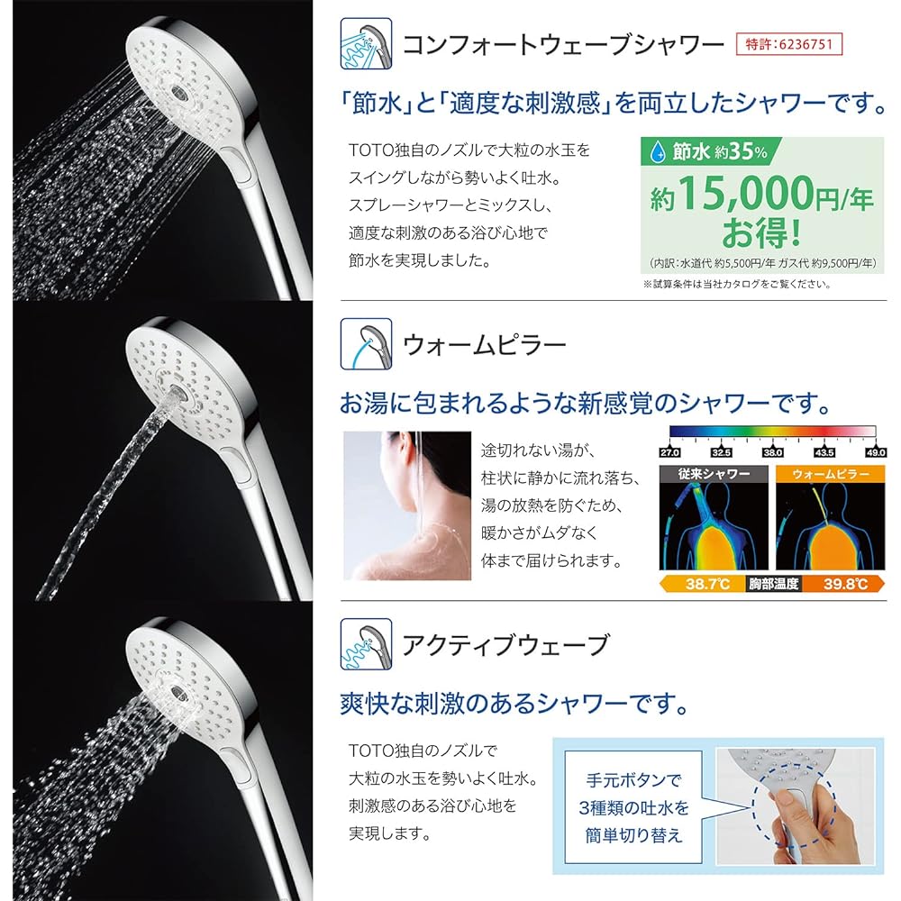 TOTO shower head comfort wave shower 3 modes THYC69CA