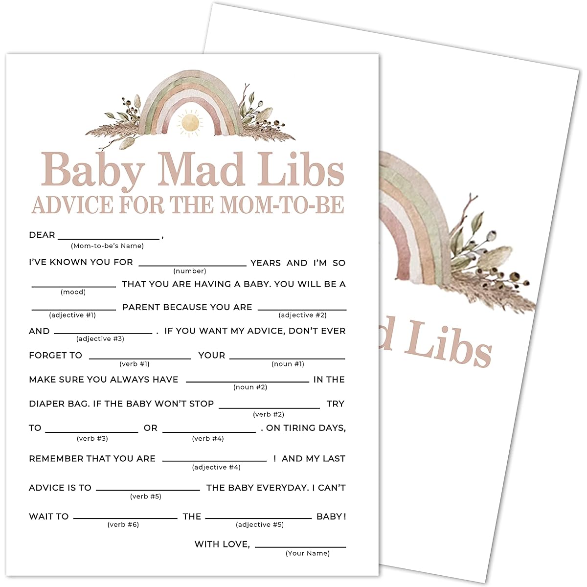 Mad libs Baby Shower Game Gender Reveal Party Supplies Rainbow Floral Party Decorations 30 Game Cards (bb001-yx12)