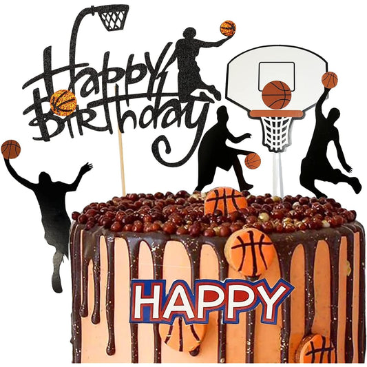 8 Piece Basketball Cake Topper Set Happy Birthday Basketball Theme Cake Decoration for Boys Sports Birthday Party Sports Event Party Supplies