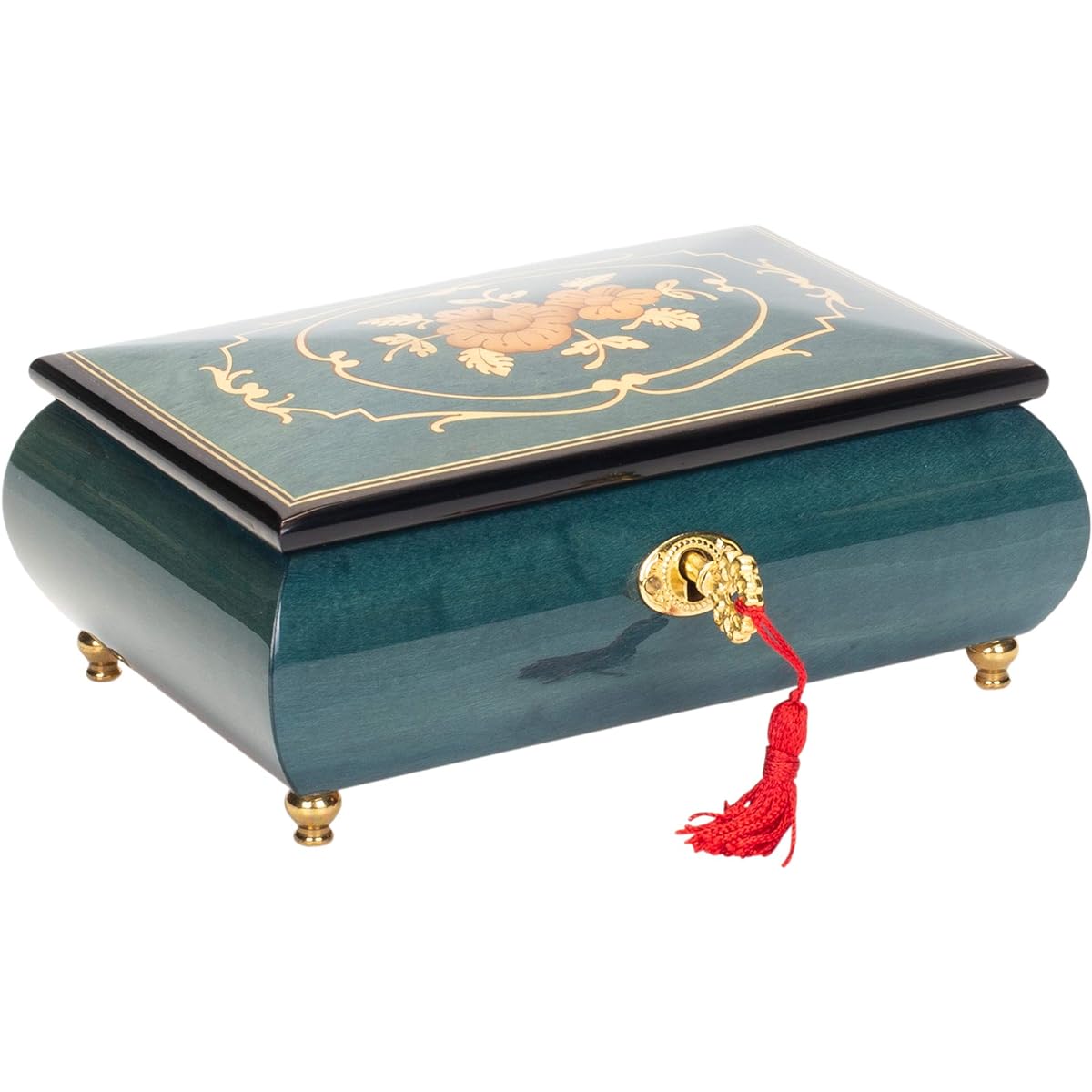 Flower Dark Blue Italian Handmade Inlaid Wooden Music Box Moonlight Sonata