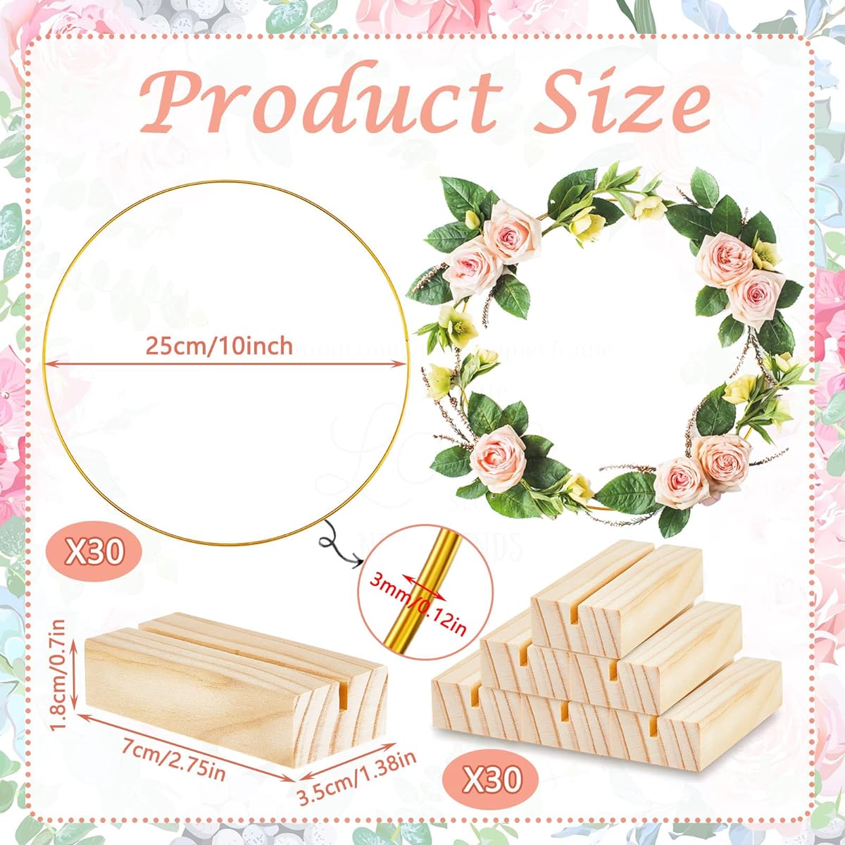 Set of 30 Floral Hoop Centerpieces Table Metal Hoop Centerpieces Standing Arch Round Centerpieces Table Decorations Flower Wreath Metal Rings Crafts DIY Wedding Event Party Decoration 10" (Gold)