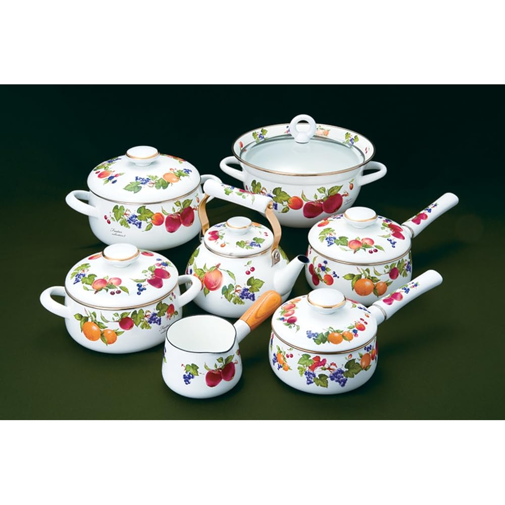 Fuji Enamel Double Handed Pot Multi-Functional Pot with Slatted Pot 23cm 5.2L IH Compatible Fruits Collection II FTC-23W
