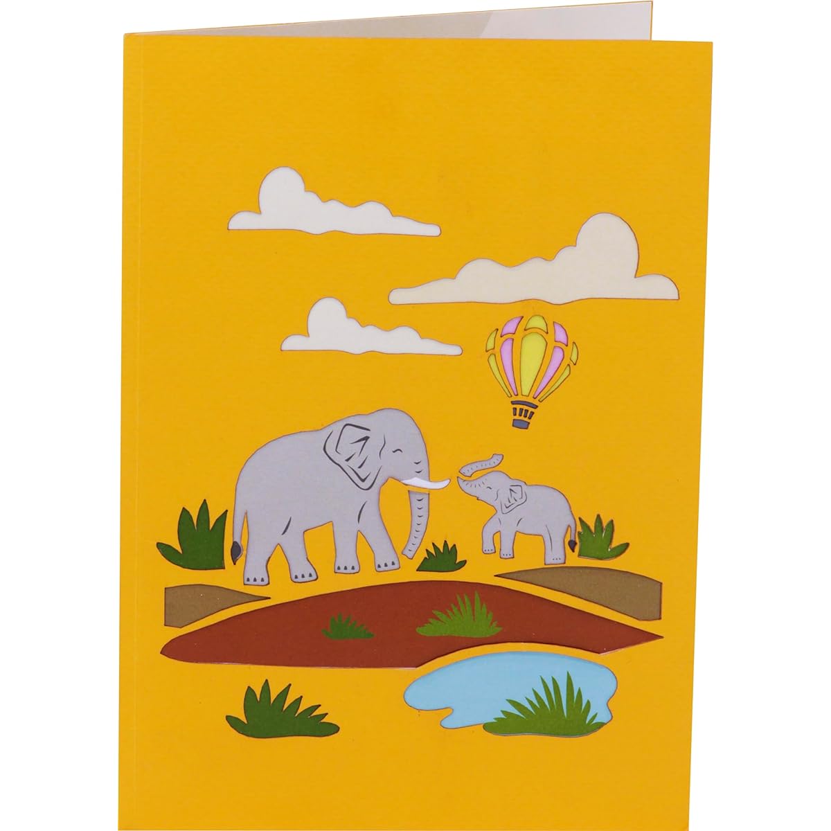 Jungle Animals 3D Pop Up Greeting Cards for Any Occasion - Love, Birthday, Christmas, Good Luck, Father's Day, Mother's Day - Message Note - Heavy Envelope, Folds Flat (Elephant)
