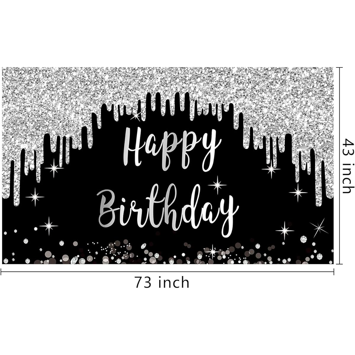 Black White Silver Birthday Decorations Banner Backdrop for Women Black Silver Happy Birthday Party Supplies 16th 21st 30th 40th 50th Birthday Poster Backdrop Decor