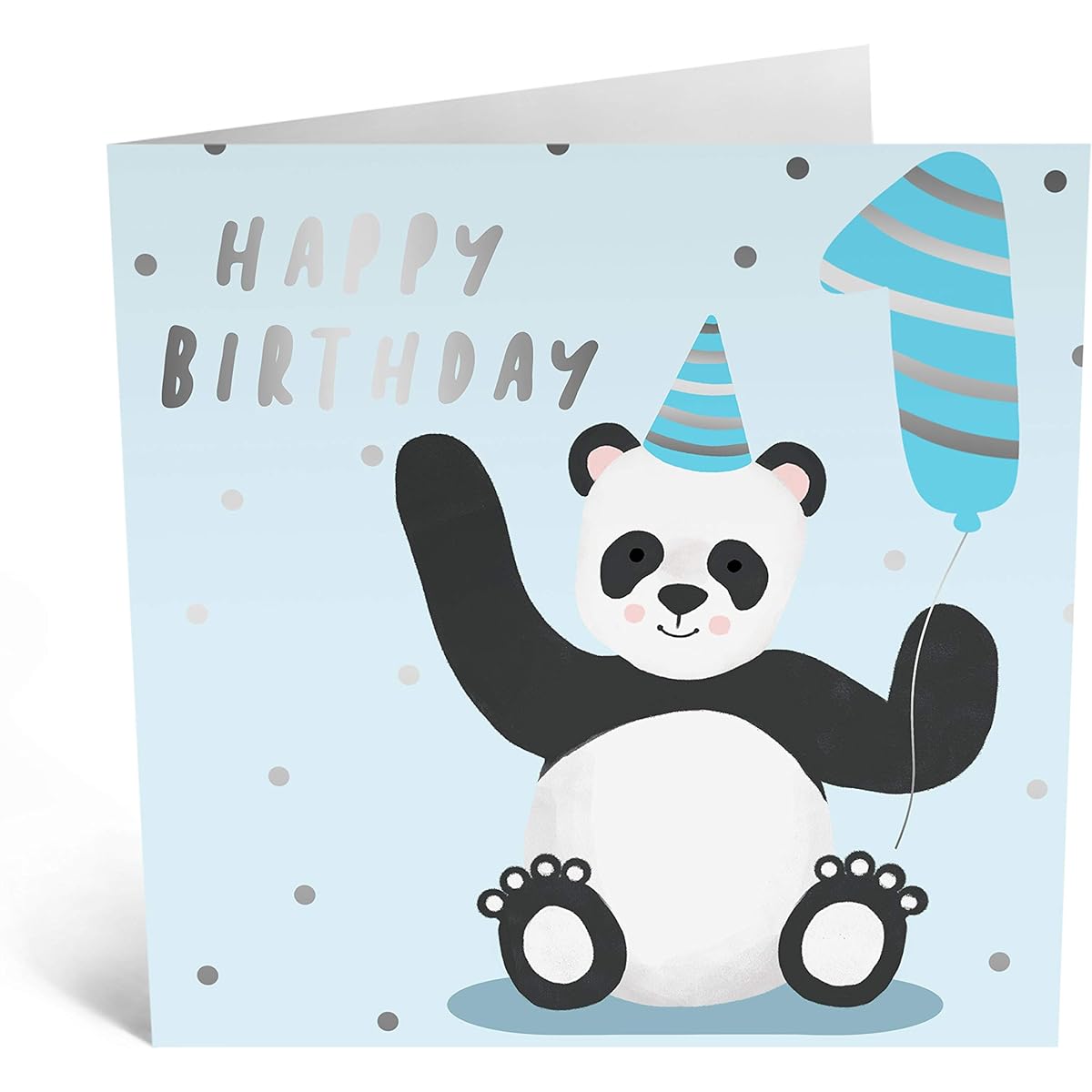 Central 23 - Cute 1st Birthday Card - Blue Happy Brithday Card for Boy - 1st Balloon - Sweet Panda Animal Design - Son, Grandson - Parents, Grandparents - Fun Stickers Included