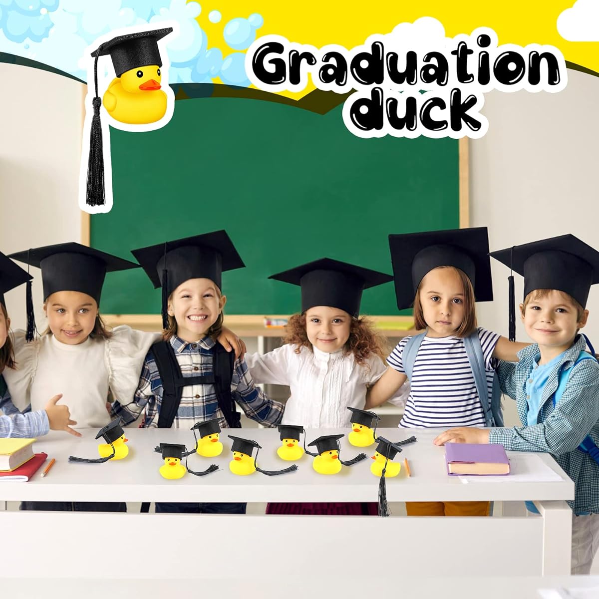 24pcs Graduation Rubber Ducks with Black Graduation Caps Mini Rubber Ducks Bulk Rubber Graduation Party Graduation Gifts Party Favors Decorations